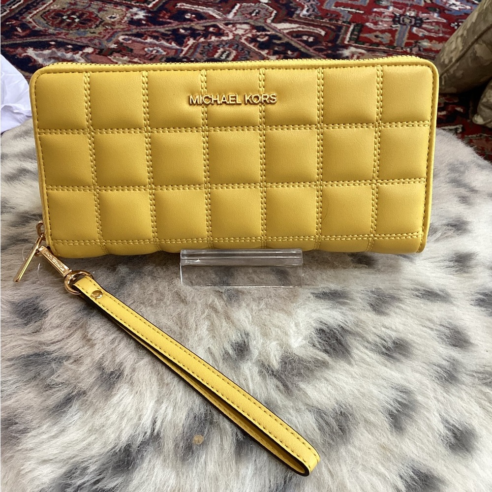 Michael Kors Yellow Quilted Wristlet Wallet NWT
